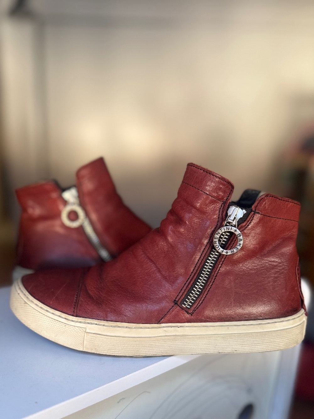 Fiorentini + Baker Leather High-Top Zip Sneaker Boots Women's 5 EU 35 Oxblood